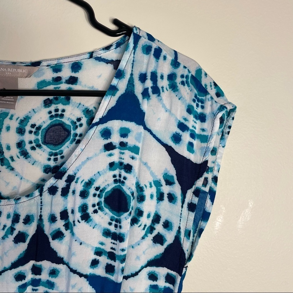 Banana Republic rayon green blue and white summer short sleeved dress sundress - Picture 3 of 5